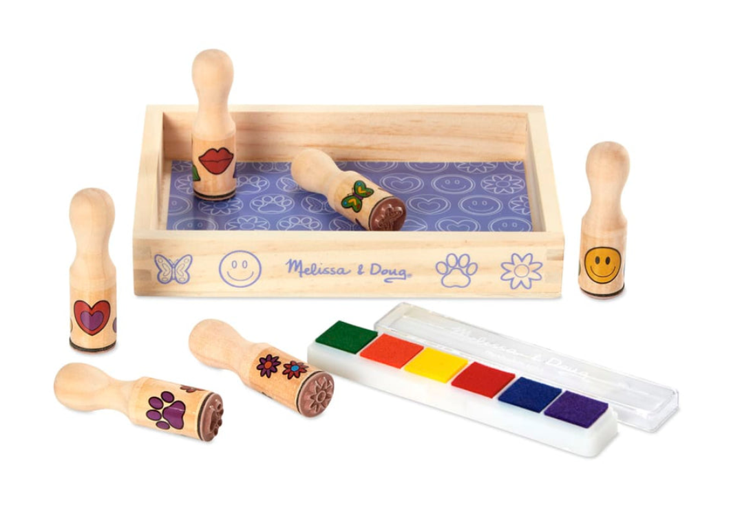 Melissa & Doug Happy Handles Wooden Stamp Set (6 Rubber Stamps)
