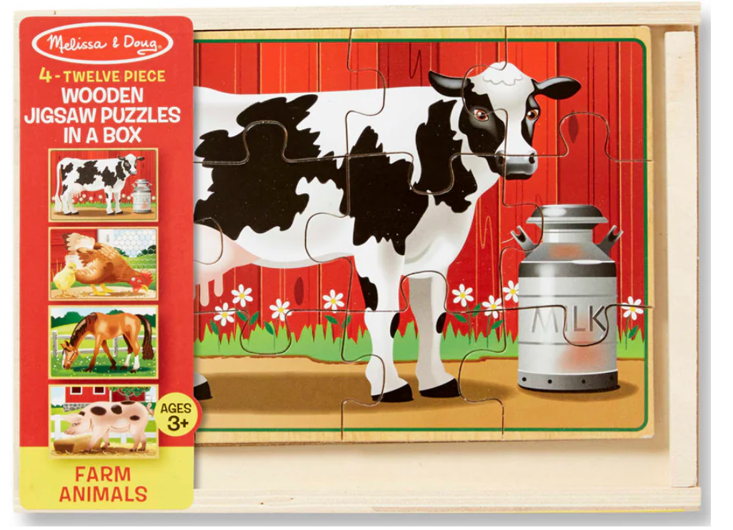 Melissa & Doug Farm Animals Jigsaw Puzzles In a Box (4 Puzzles - 12 Piece)