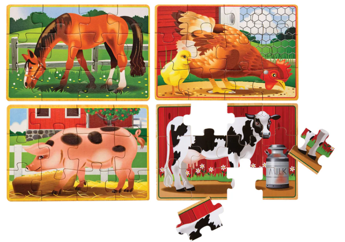 Melissa & Doug Farm Animals Jigsaw Puzzles In a Box (4 Puzzles - 12 Piece)