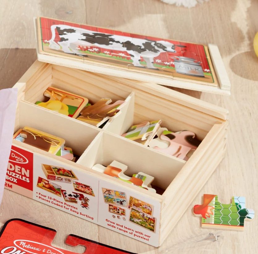 Melissa & Doug Farm Animals Jigsaw Puzzles In a Box (4 Puzzles - 12 Piece)