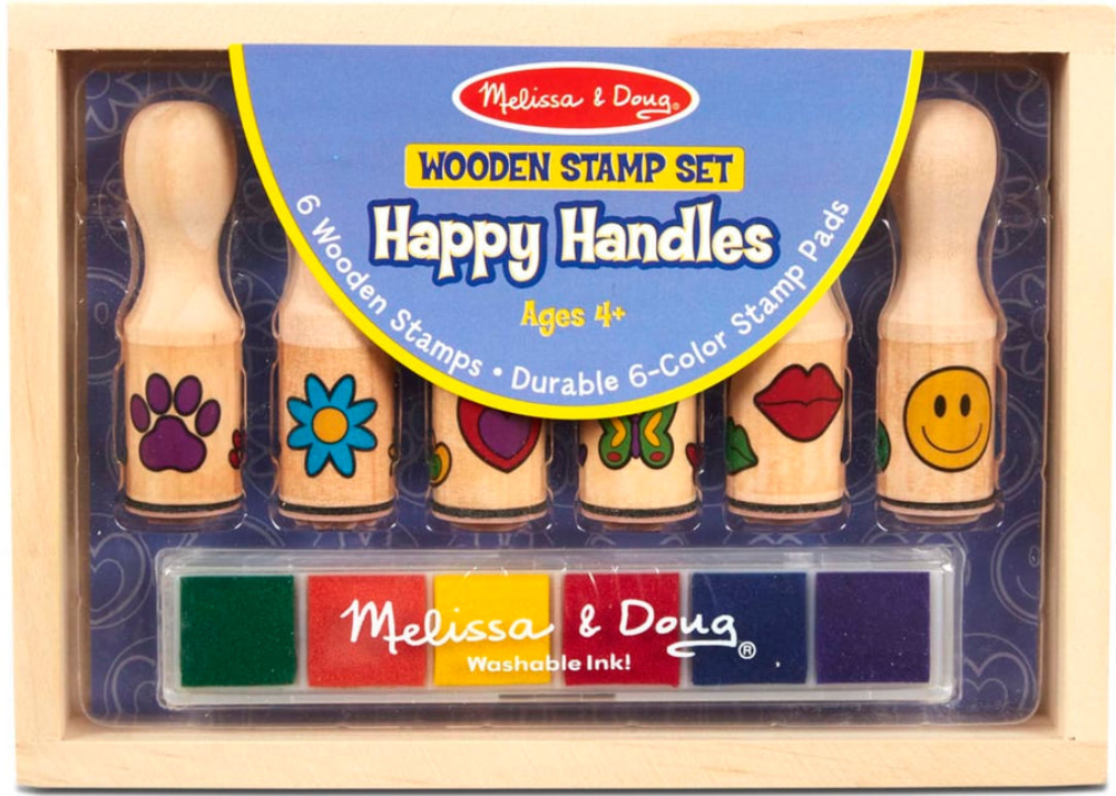 Melissa & Doug Happy Handles Wooden Stamp Set (6 Rubber Stamps)