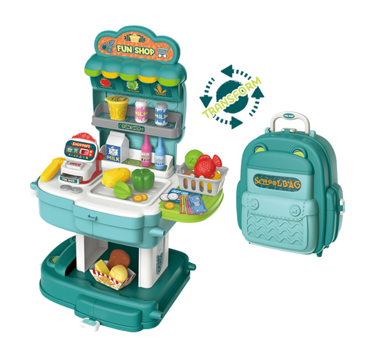 2 in 1 School Bag & Shop Market Stall Play Set 3y+